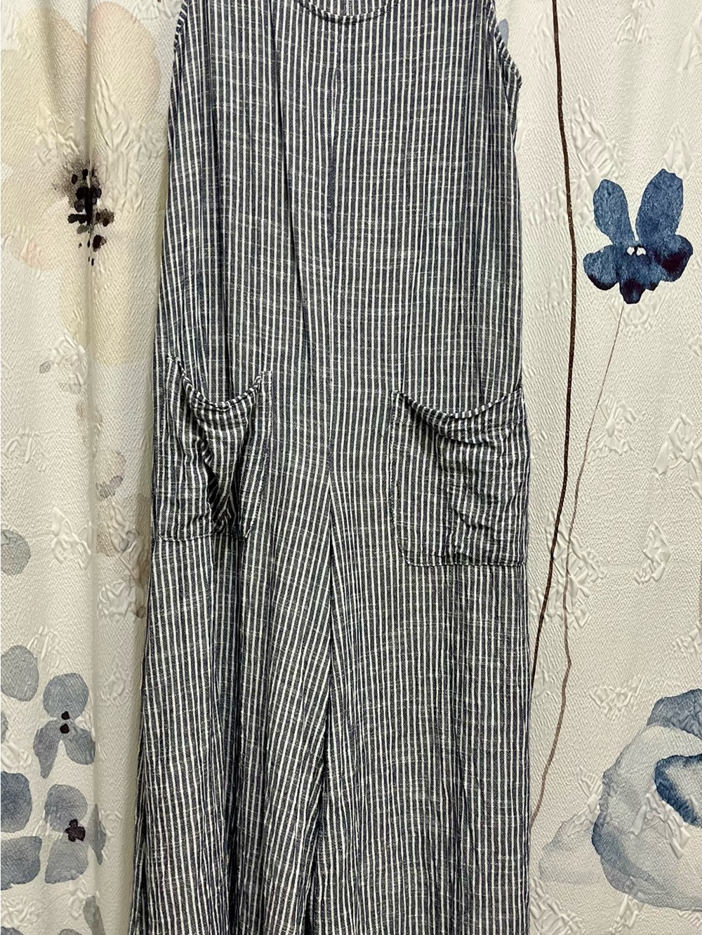 Striped Navy & White Cropped Jumpsuit with Pockets